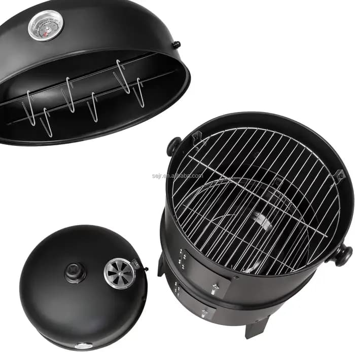 Grill à charbon de bois pour barbecue extérieur 3 en 1
