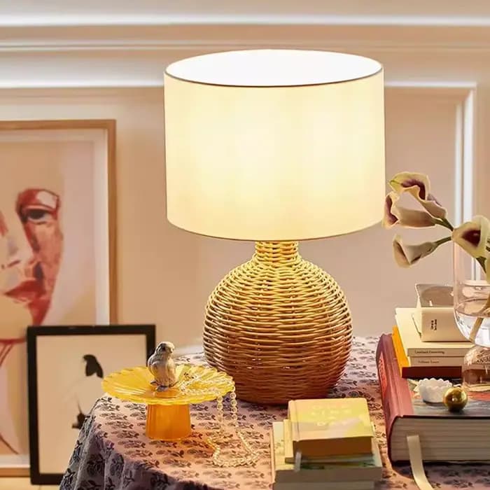 Lampe sur pied créative en rotin tressé Wabi Sabi