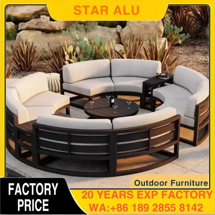Grey Aluminum Outdoor Garden Furniture Set Luxury Courtyard Leisure Sofa Coffee Table Combination for Home