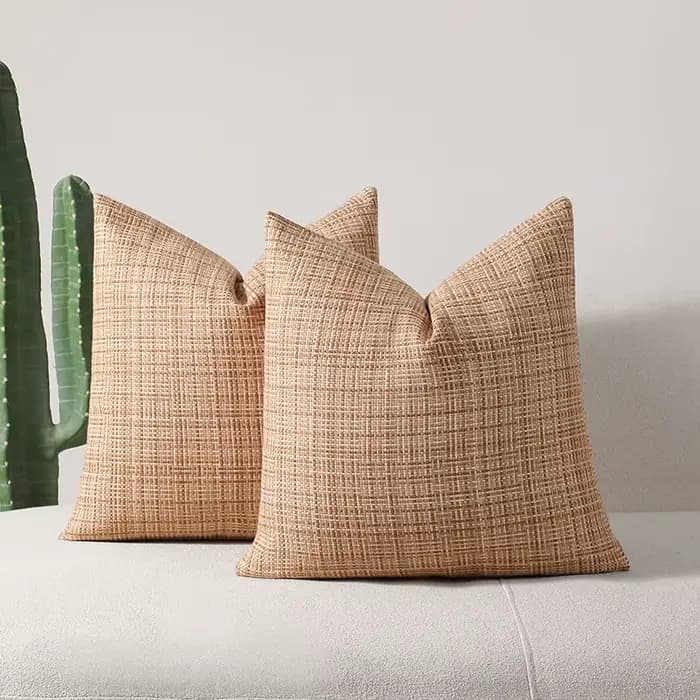 Lot de 2 housses de coussin imperméables d'extérieur 45x45 cm en coton et lin tissé