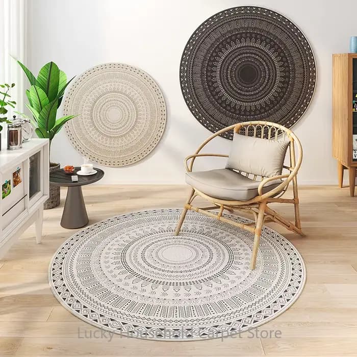 Tapis rond marocain pour chaise longue, doux, antidérapant, couleur claire, décoration de salon, tapis de sol lavable pour vestiaire