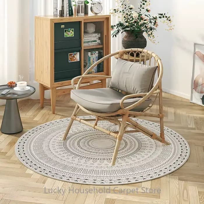 Tapis rond marocain pour chaise longue, doux, antidérapant, couleur claire, décoration de salon, tapis de sol lavable pour vestiaire