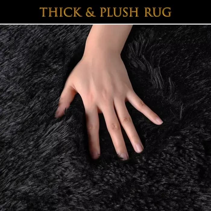 Tapis moelleux Shag Lea noir pour chambre d'enfant, tapis moelleux, tapis de salon, décor à la maison, polymères de sol