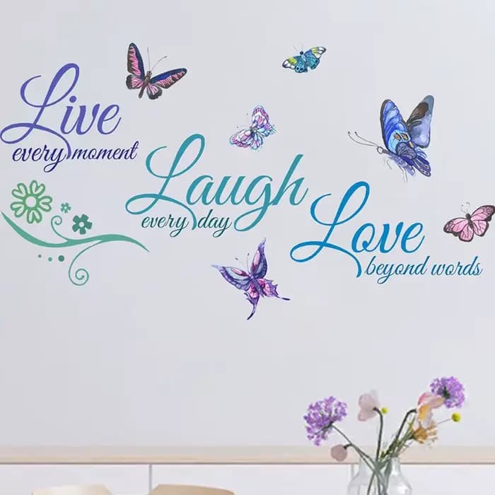 Autocollant mural avec slogan anglais, sticker auto-adhésif pour chambre à coucher, salon, HOButterfly, Live Laugh Love