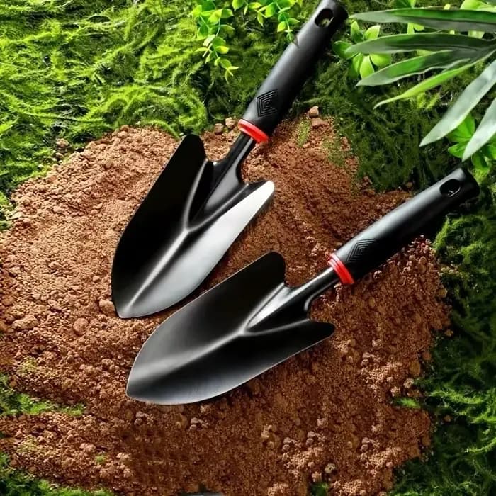 Truelle de jardin en métal avec manche ergonomique noir et bordure orange - Outil idéal pour planter des fleurs et des légumes
