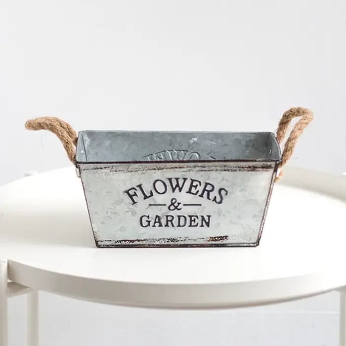 Pots de fleurs en fer galvanisé, décoration de meubles, seau de fleurs rectangulaire rétro minable, conteneur de plantes épais, décorations de cour
