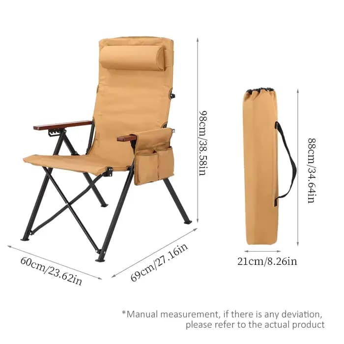 Chaise pliante réglable à 5 positions avec oreiller et accoudoirs – Parfaite pour le camping en plein air