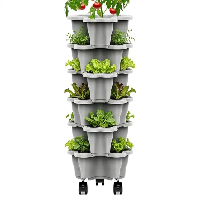 Jardinière verticale Plant Tower à 6 niveaux avec roulettes