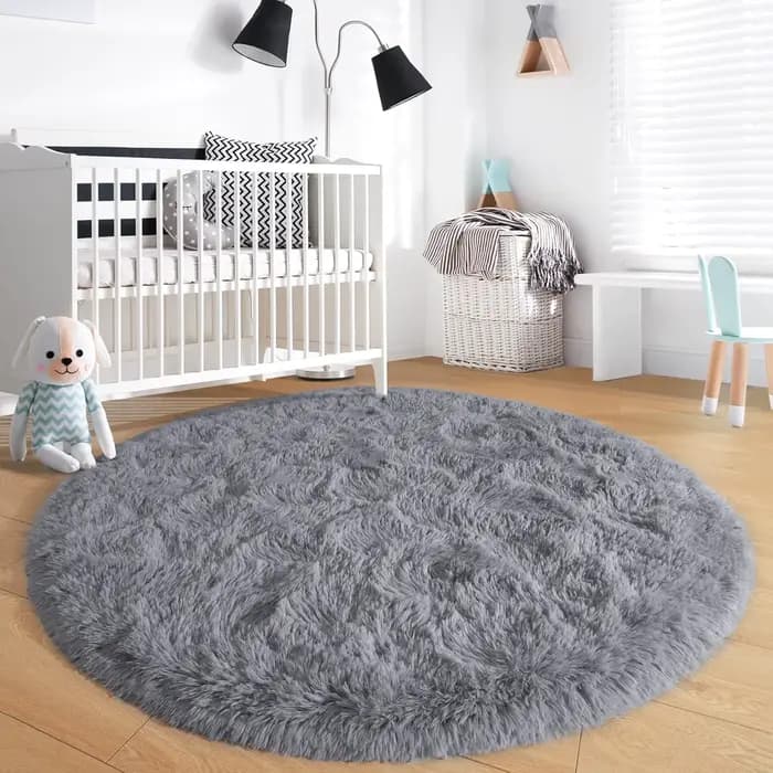 Tapis rond moelleux noir pour chambre à coucher, tapis de chambre d'enfants, Shaggy, salon, canapé, tapis de sol doux pour pépinière, décoration de maison