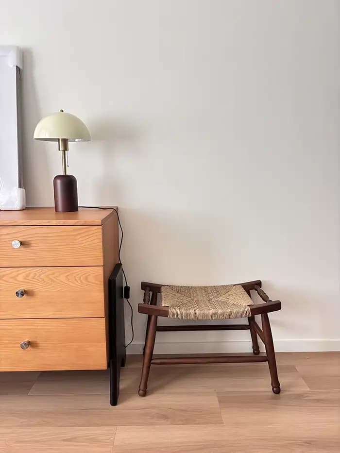 Tabouret vintage en rotin tressé et corde