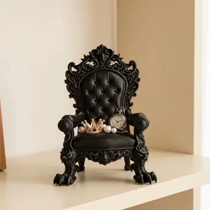 Mini trône gothique imprimé en 3D, siège de présentation vintage, sculpté en relief, de luxe, avec pieds à griffes, style sombre, figurine de trône