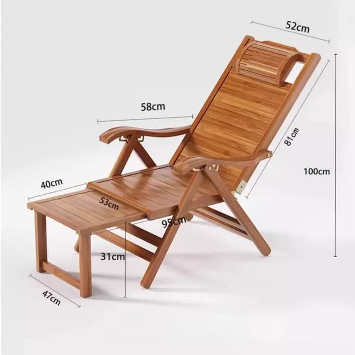 Chaise longue inclinable pliable en bambou