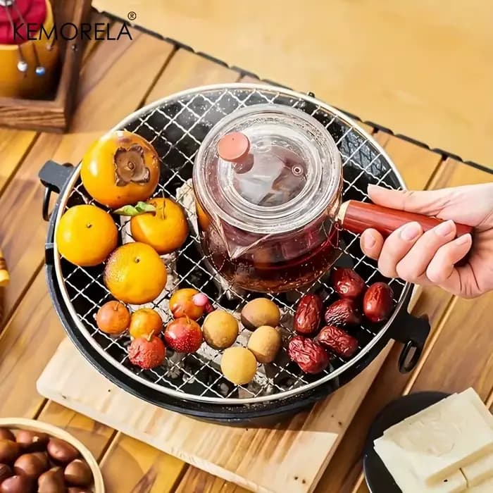 1 ensemble poêle à charbon de bois en fonte Camping en plein air Barbecue BBQ gâteau de riz