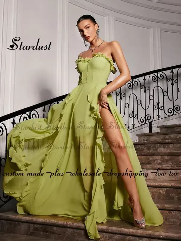 Stardust-Robe princesse en mousseline de soie pour femme, fente haute, personnalisée