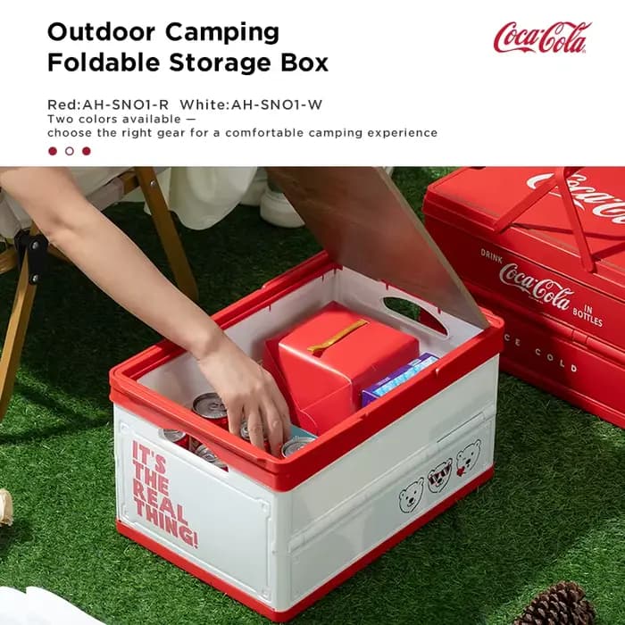 Boîte de rangement pliable Coca-Cola pour l'extérieur, boîte de camping pliable, organisateur de camping, boîte de rangement pour coffre de voiture avec couvercle en bois, rangement domestique