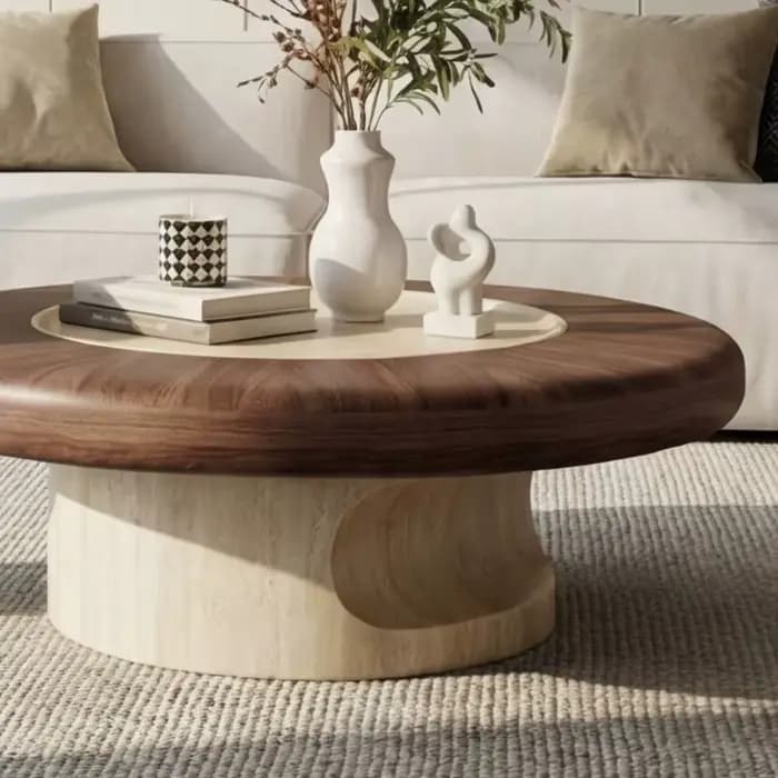 Table basse ronde en bois marron