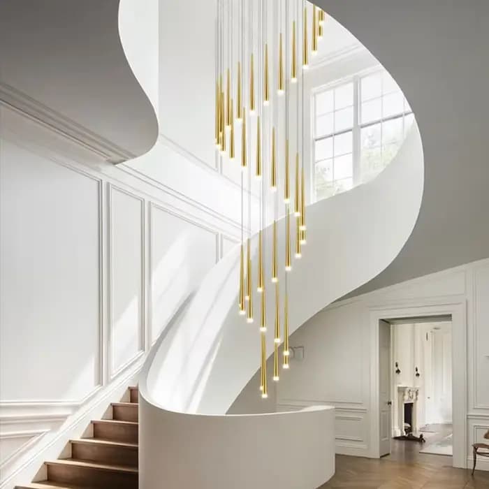 Lustre conique doré LED lampe de salon moderne éclairage intérieur lampe de cuisine Hall haut bâtiment escalier lustre