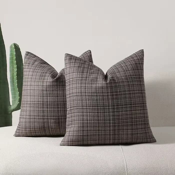 Lot de 2 housses de coussin imperméables d'extérieur 45x45 cm en coton et lin tissé