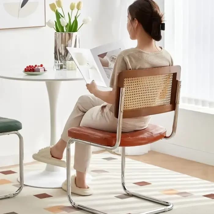 Chaise de Salle à Manger Vintage en Rotin et Bois Massif de Style Nordique Rétro
