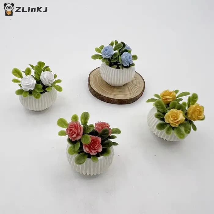 ▶ 1 pièce Décoration de scène de salon pour maison de poupée, Modèle de plante en pot miniature de rose, Artisanat de paysage miniature