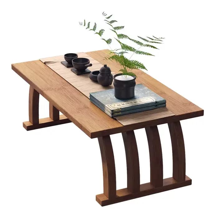 Table basse pliante en bambou de style japonais pour fenêtre en baie