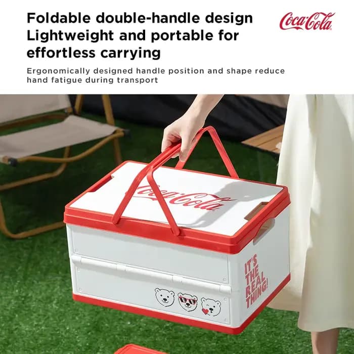 Boîte de rangement pliable Coca-Cola pour l'extérieur, boîte de camping pliable, organisateur de camping, boîte de rangement pour coffre de voiture avec couvercle en bois, rangement domestique