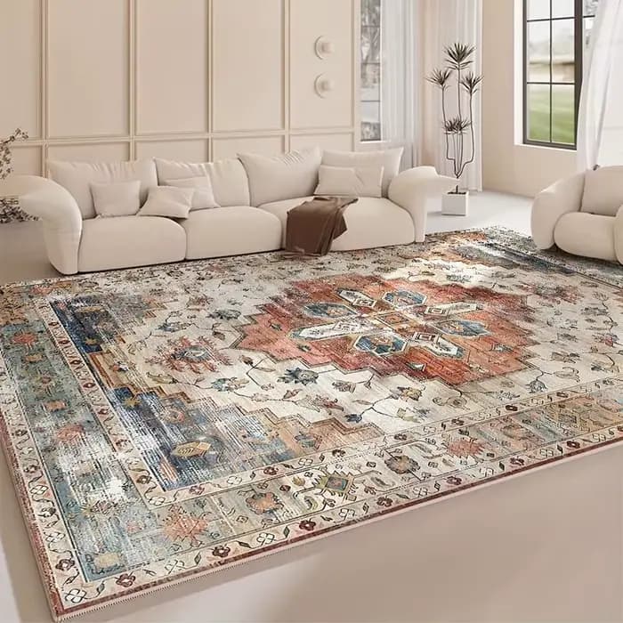 VIKAMA Tapis bohème vintage, grand tapis de salon, tapis de canapé rétro, tapis antidérapant pour chambre à coucher, salle à manger, facile d'entretien, décoration de la maison