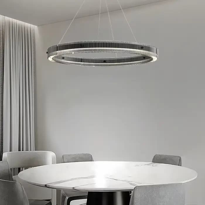 Lustre noir moderne nordique simple anneau en verre suspension salon salle à manger cuisine île décor LED lampe suspendue