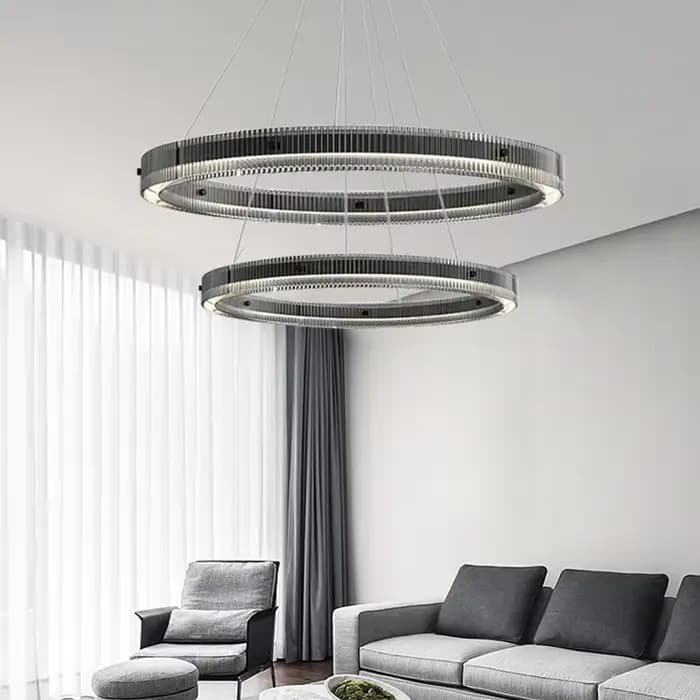 Lustre noir moderne nordique simple anneau en verre suspension salon salle à manger cuisine île décor LED lampe suspendue