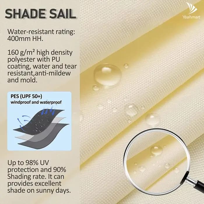 Voile d'ombrage triangulaire imperméable pour installations et activités extérieures, tentes de camping, auvent d'arrière-cour, pare-soleil, modifications de 98% nuits UV, abris solaires
