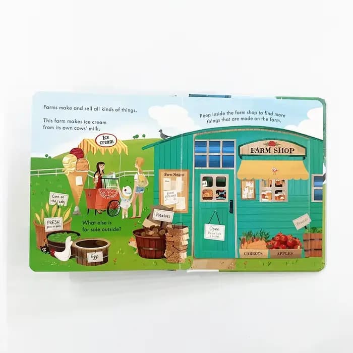 Peep Inside The Farm Lift-the-Flap Board Book : livre interactif pour enfants avec images d'animaux pour l'apprentissage précoce
