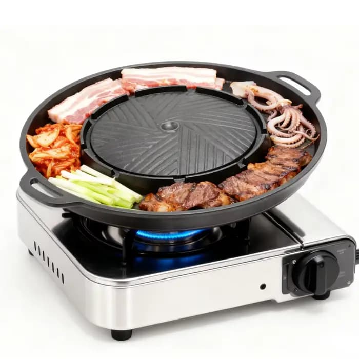 KOSUN – poêle à barbecue coréenne 2 en 1, plaque de partage ronde pour barbecue, pour intérieur et extérieur, équipement de Camping Portable, Restaurant, 13 pouces