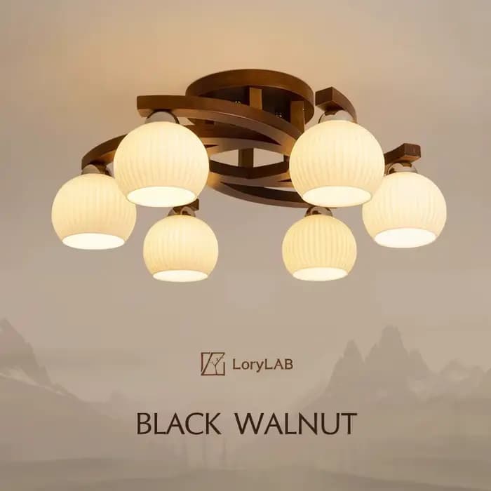 Lampe de plafond vintage en bois de noyer, lampe à boule de verre blanc laiteux, style Wabi-sabi, pour salon, chambre à coucher, salle à manger, bureau, hôtel