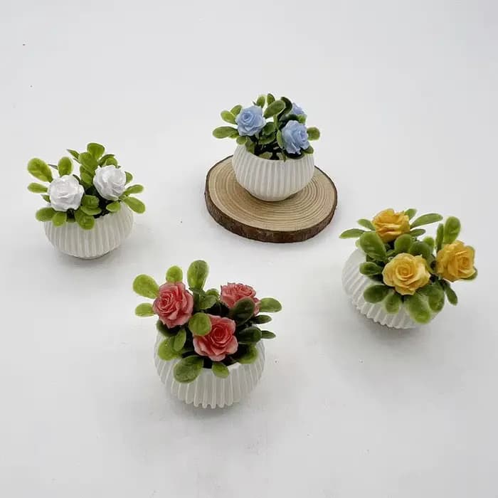 ☌ 1 pièce Décoration de scène de salon pour maison de poupée, Modèle de plante miniature en pot (rose), Artisanat de paysage miniature