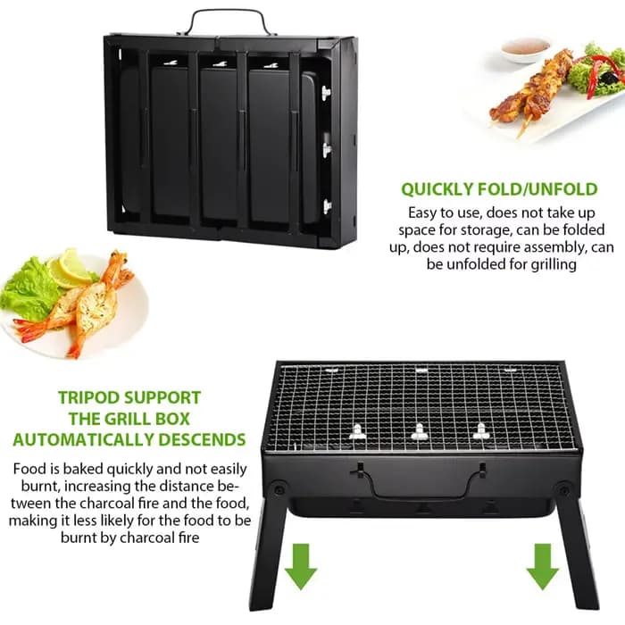1 Ensemble de Barbecue au Charbon de Bois Portable Pliable en Acier pour Grillades en Extérieur