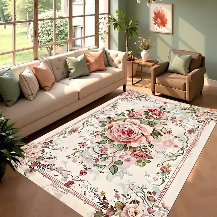 Tapis floral vintage, motif rose, tapis de sol antidérapant, décoration d'intérieur pour salon, chambre à coucher
