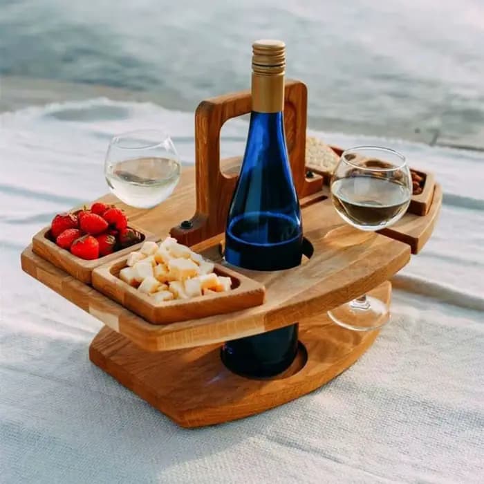 Table de pique-nique pliante en bois avec porte-verre