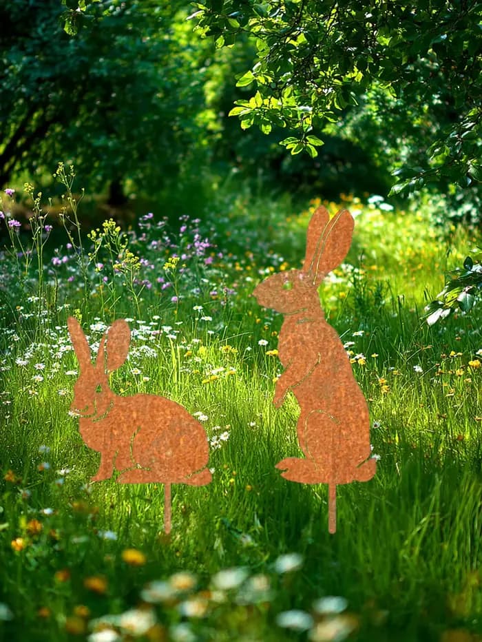 Décoration de jardin en forme de lapin en métal