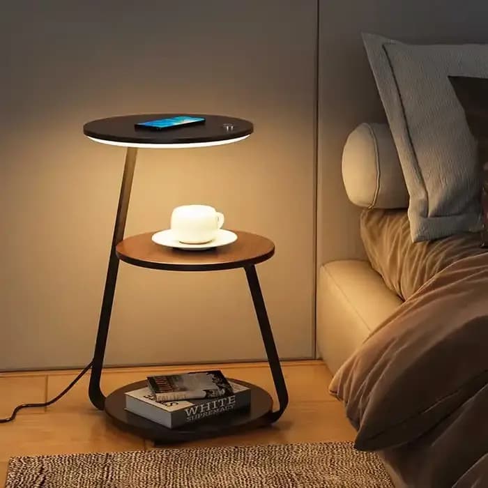 Lampadaire LED avec étagère pour chambre à coucher, éclairage de table basse de chevet, rangement créatif, design moderne, décoration d'intérieur, salon parfait