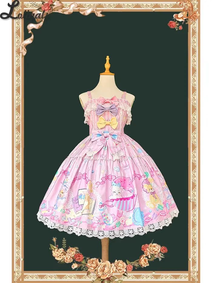 Robe Lolita JSK à volants en coton, robe de soirée sans manches ~ Macaron Dolly House par Infanta