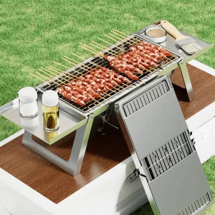 Barbecue pliable en acier inoxydable Réglage de la chaleur réglable Grille extensible