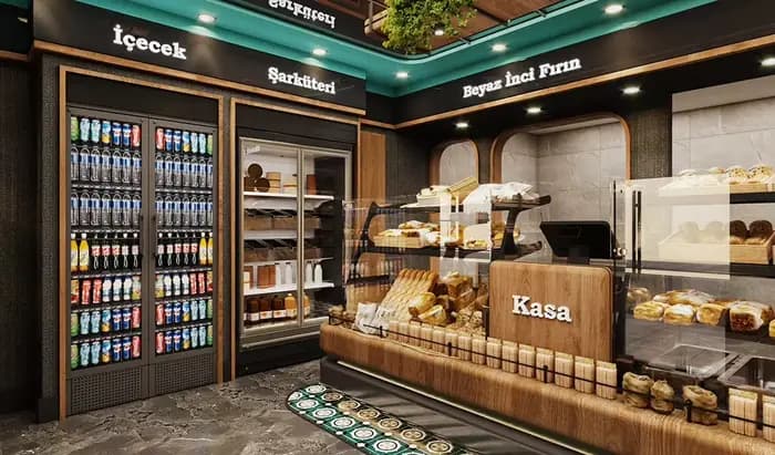 Conception de mobilier personnalisé pour café, comptoir sur mesure pour pâtisserie, étagère de présentation en bois pour café
