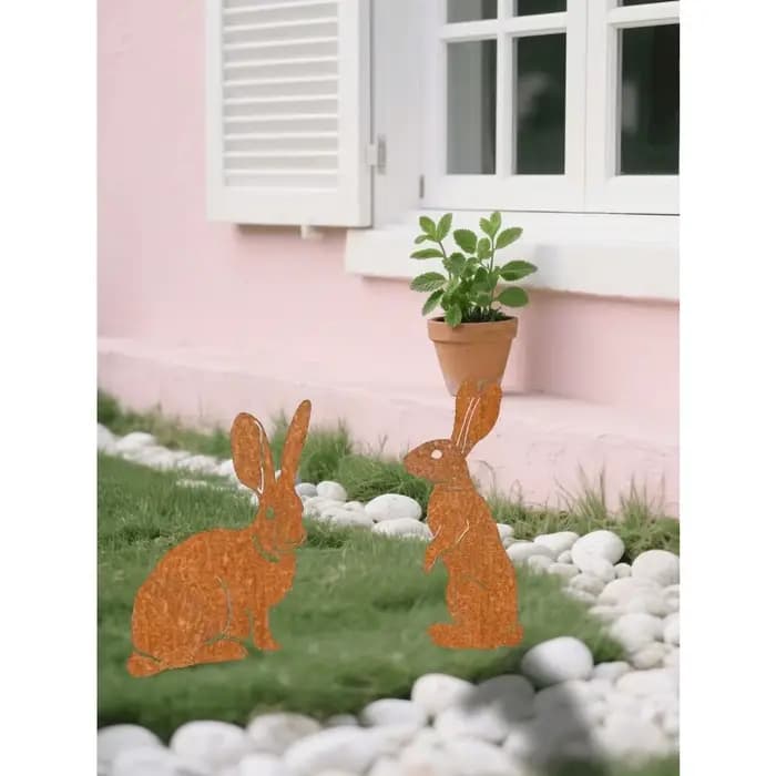 Décoration de jardin en forme de lapin en métal