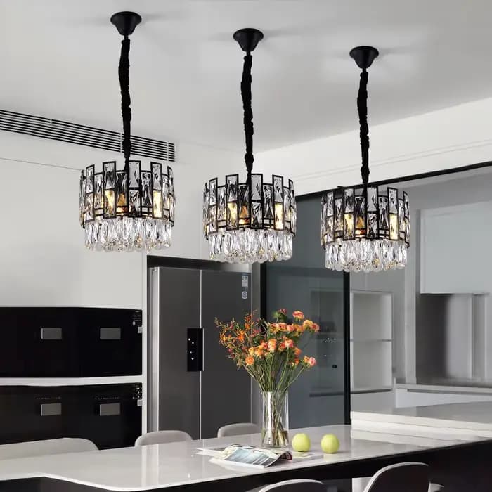 Lustre en cristal noir pour salon, décoration de maison moderne, lampe suspendue ronde, luminaire de chambre à coucher, Lustre Led de luxe en cristal