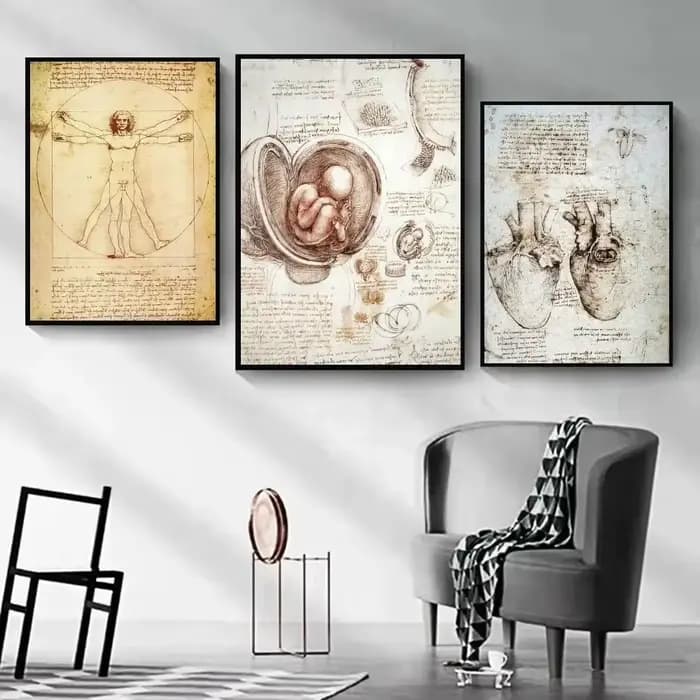 Leonardo Da Vinci manuscrit homme de Vitruve affiches Vintage rétro chambre Bar café chambre décoration murale maison salon décor peinture