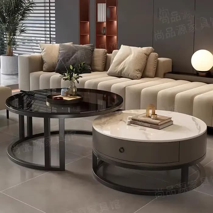 Ensemble de Tables Basses Rondes et Minimalistes en Métal pour Salon