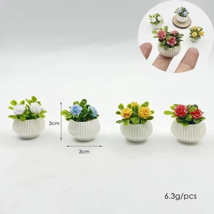 ☌ 1 pièce Décoration de scène de salon pour maison de poupée, Modèle de plante miniature en pot (rose), Artisanat de paysage miniature