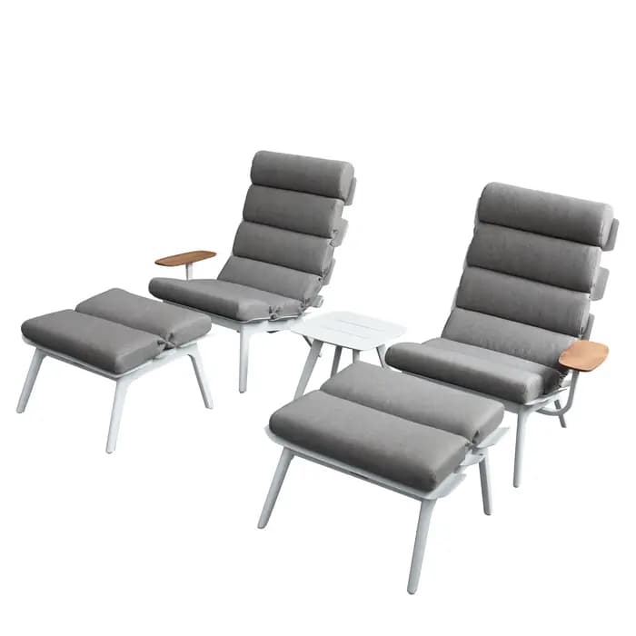 Ribon Ensemble d'extérieur 5 pièces Balcon Lit de soleil Chaise longue de plage Chaises longues et table en aluminium