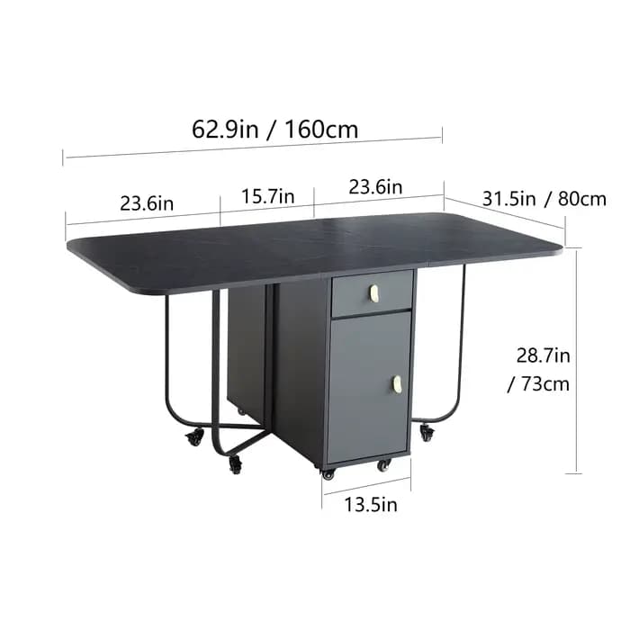 Table à manger pliante avec support de rangement et 2 tiroirs