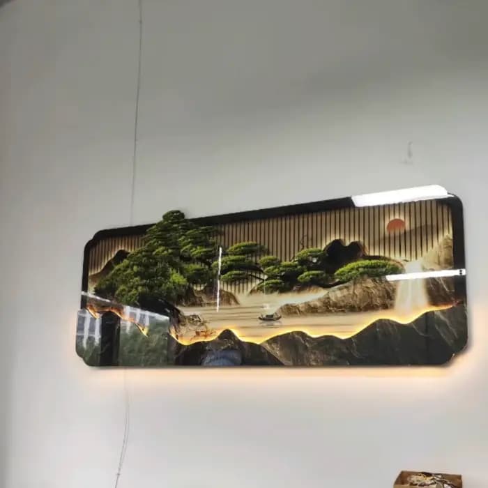 2025 salon décoration peinture LED lumières richesse arbre canapé fond Mural haut de gamme